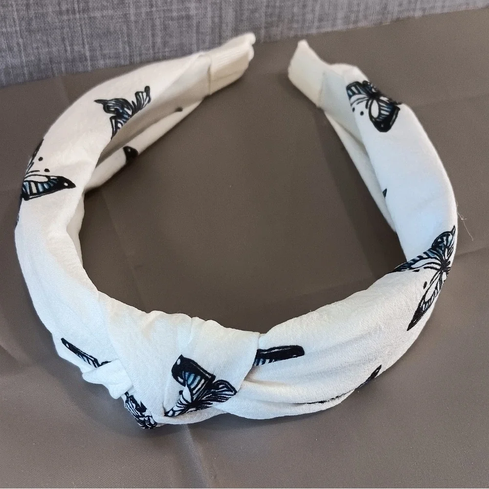 Top Knot Headband White BUTTERFLY Boho Beach Cottagecore Fairycore Dainty Whimsy